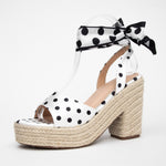 Polka-dot Bow-tie Strap Wedge Sandals For Women