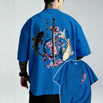 Mens Casual Loose-fit Printed Round-neck Short-sleeve Shirt
