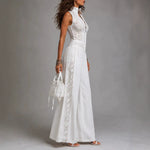 High-waisted Draping Wide-leg Jumpsuit With Side Cutouts
