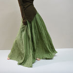 Ruffled Forest Girl Style Traditional Chinese Inspired Cotton Linen A Line Maxi Skirt