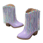 Western-style Runway Chic Chunky-heeled Fringed Ankle Boots