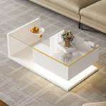 90 Cm Long Coffee Table, High-Gloss White. Side Tables, Coffee Tables With Glass And LED Effect