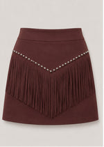 Retro Tassel-studded Faux Suede A-line Mini Skirt