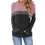 Casual Color-block Patchwork Hooded Sweatshirt With Pockets