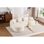 LY-022 GREY COMPRESSION SOFA Combining Chaise Longue With 3-seater, Wood Grain Chenille Fabric, Full Sponge Compression Sofa,combined Sofa With 4 Pillows For Living Home Furniture Apartment