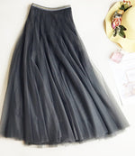 Elastic-waist Mid-length Slim-fit Mesh Skirt Fluffy Skirt Tulle Skirt
