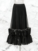 High Waist Pleated Ruffle Hem Midi Skirt