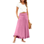 High-waisted Elastic-waist Long Skirt With Ruffled Hem