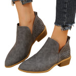 Womens Pointed-toe Low-heeled Martin Boots