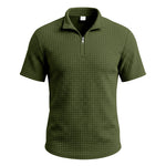 Mens Jacquard Plaid Relaxed-fit Stand-collar Short-sleeve Polo Shirt