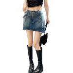 Retro Denim Skirt Womens Hong Kong Style Spicy Girl Skort