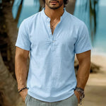 Mens Tie-Dye Button-Down Short-Sleeve Stand-Collar Shirt