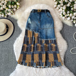 American-style Cool And Edgy Ripped Fringed Denim Skirt