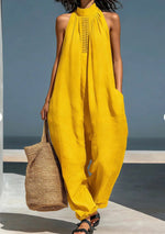 Women's Solid Color Stand-up Collar Sleeveless Casual Loose Jumpsuit