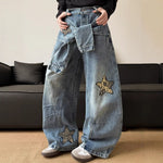 Leopard-print Patchwork With Star Details Distressed Aesthetic