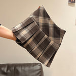 Coffee-Colored Plaid Sexy Street-Style High-Waisted Slimming Pleated Skirt