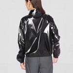 PU Faux Leather Mirrored Surface High-neck Zip-up Loose-fit Streetwear Hoodie