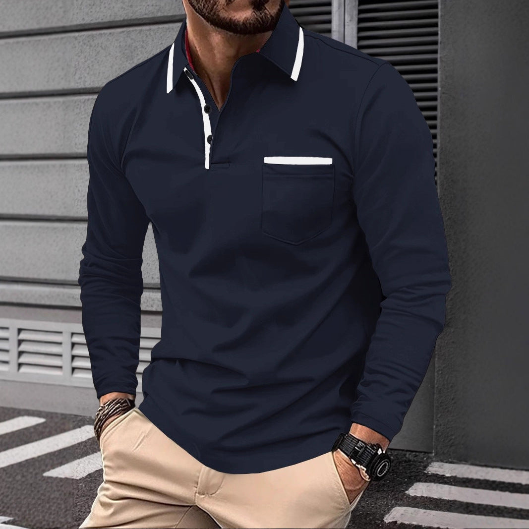 Mens Business-Casual Long-Sleeve Polo Shirt