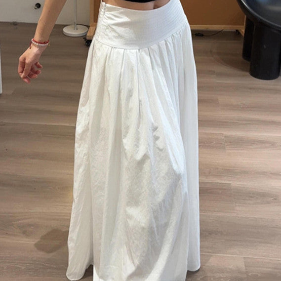 Pleated High-waisted A-line Maxi Skirt