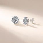 S925 Sterling Silver Floral Cluster Stud Earrings, 3mm D-VVS1 Moissanite Pave, Platinum Plated 2.5g Women's Jewelry Gift Box Set