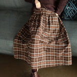 Retro Plaid Flannel Swing Skirt Long Dress With Elastic Waist