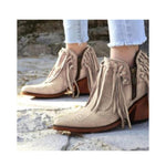 Fashionable Tasseled Pointed-Toe Chunky-Heel Plus-Size Womens Ankle Boots