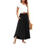 High-waisted Elastic-waist Long Skirt With Ruffled Hem