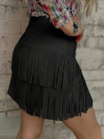 Fashionable Suede Tassel Double-Layer Mini Skirt
