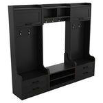 4-in-1 Detachable Hall Tree With Storage And 7 Hooks, Multiple Functions Hallway Coat Rack With Storage Drawers And Cabinet, Black Shoe Bench For Entryway Hallway