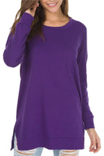 Split-front Relaxed-fit Crew-neck Long-sleeve Knit Sweater
