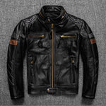 First Layer Cowhide Leather Coat Men's Stand Collar Motorcycle Cycling Clothing