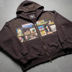 Printed Hooded Cardigan Zip-Up Sweatshirt