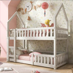 Bunk Bed, Twin Sleeper Bed With Ladder, Solid Wood Frame 3FT Single Bed, Gaming Bed, Castle-shaped Bed 90 X 190 Cm Children's Bed Room Furniture, Wooden Bed Frame For Kids Children White