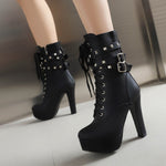 Thick-heeled Rivet Tie Plus Size Martin Boots
