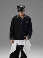 Mens Mock Two-Piece Spliced Design Shirt Hoodie