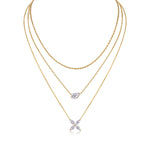 S925 Silver Gold Plated Layered Necklace, 7x11mm Pear D-VVS1 Moissanite, 10.8g Triple Chain Fine Jewelry With GRA Certificate Gift Box
