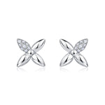 S925 Sterling Silver Four Leaf Stud Earrings, D-VVS1 Moissanite Pave Petal, Platinum Plated 2.1g Elegant Women's Jewelry Gift Box