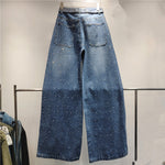 New Starry Hot Rhinestone Retro Washed Ribbon Jeans