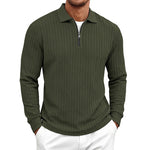 Mens Long-Sleeve Zip-Up Stand-Collar Polo Shirt