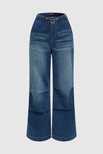 Non-elastic Elasticated Waist Wide Straight Pants