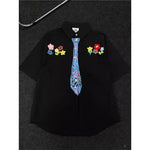 American-style Casual Crayon-graffiti Short-sleeve Shirt