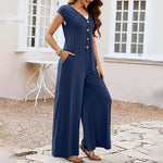 Comfortable Casual Loose-fit Solid-color Jumpsuit With Pockets And Wide-leg Pants