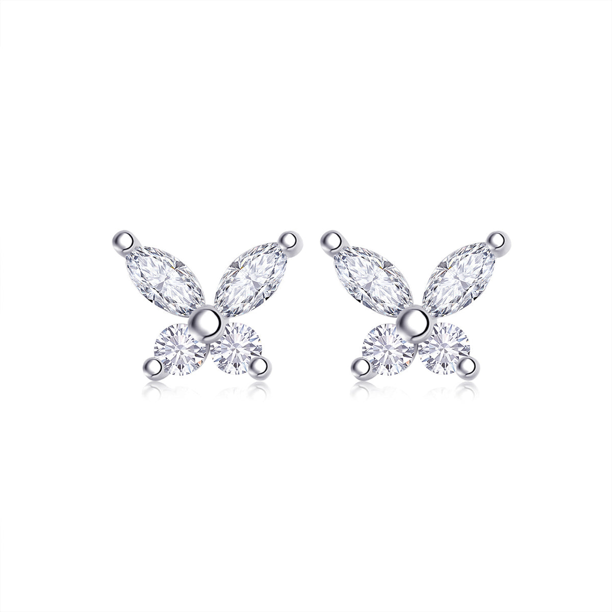 S925 Sterling Silver Butterfly Stud Earrings, D-VVS1 Moissanite Marquise & Round Cut, Platinum Plated 1.6g Women's Jewelry Gift Box