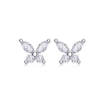 S925 Sterling Silver Butterfly Stud Earrings, D-VVS1 Moissanite Marquise & Round Cut, Platinum Plated 1.6g Women's Jewelry Gift Box