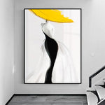 Modern Sexy Woman Yellow Hat Handmade Canvas Oil Painting Abstract Nordic Luxury Artwork Posters Living Room Canvas Wall Aesthetic Home Decor
