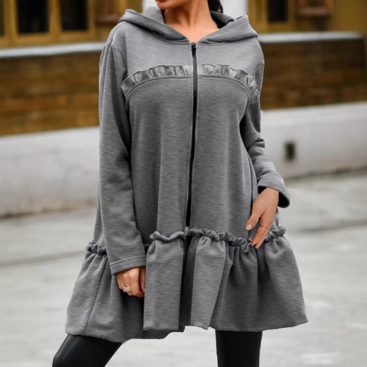 Autumn-style Hoodie With Wooden Earflaps Slanted Hem And A Hat