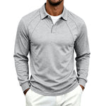 Lapel-button Sport Solid-color Mens Long-sleeve Polo Shirt