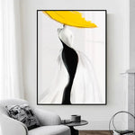 Modern Sexy Woman Yellow Hat Handmade Canvas Oil Painting Abstract Nordic Luxury Artwork Posters Living Room Canvas Wall Aesthetic Home Decor