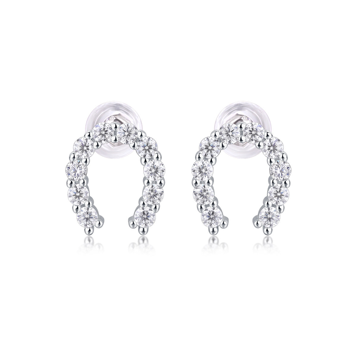 S925 Sterling Silver U-Shaped Hoop Stud Earrings, 20 D-VVS1 Moissanite Pave, Platinum Plated 1.6g Lightweight With Silicone Backs, Gift Box