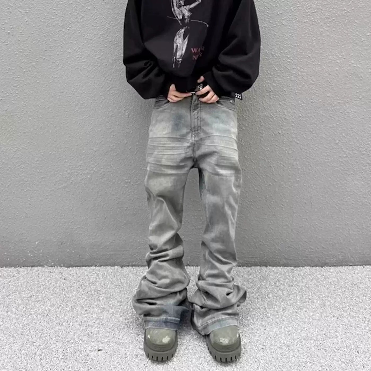 Mens Bell-Bottom Denim Jeans In American High-Street Style
